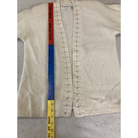 Eugenia by Angenie Winter White Open Cardigan SZ XL 40% Angora Embellished - Picture 12 of 16